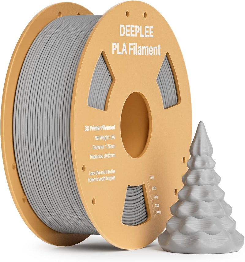 Deeplee PLA 1.75mm 3D Printer Filament, Dimensional Accuracy +/- 0.02mm, Neatly Wound, No Clogging, Vacuum Package, Fits for Most FDM 3D Printers, Cardboard Spool 1kg Grey - Image 1